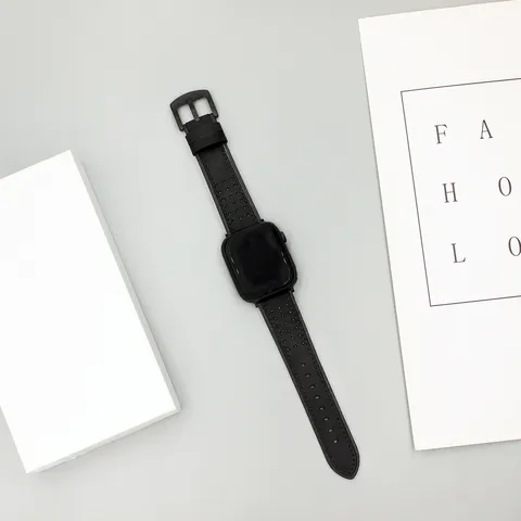 Cinturino in Vera Pelle Vintage Per Apple Watch Serie Ricambio Traspirante Perforato Con Fibbia Nera
