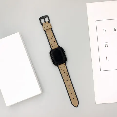 Cinturino in Vera Pelle Vintage Per Apple Watch Serie Ricambio Traspirante Perforato Con Fibbia Nera