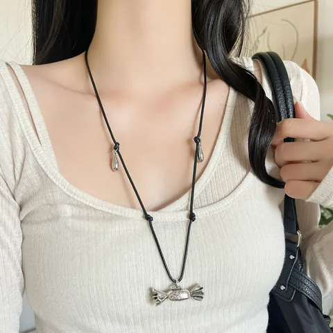 Collana da Donna in Stile Coreano Ciondolo a Forma di Caramella Argento Design di Nicchia Catena Maglione Gioielli Moda
