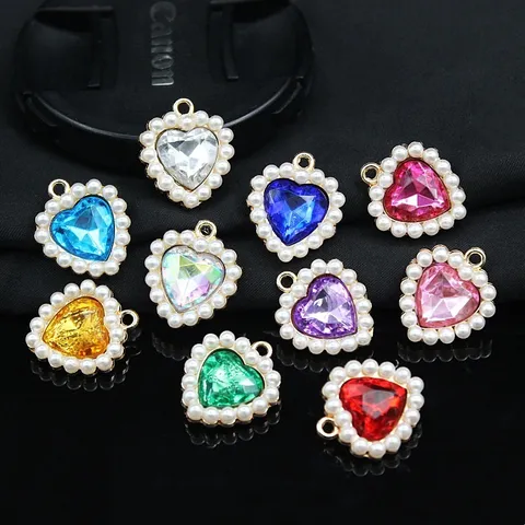 Ciondolo a Forma di Cuore in Lega Con Perla Artificiale E Strass Per Fiocco per Capelli Fai da Te Abbigliamento Creazione di Gioielli