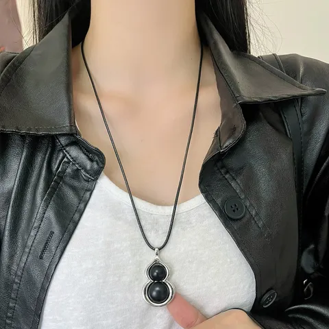 Unisex Trendy Alloy Leather Cord Pendant Necklace Geometric Gourd Heart Flower Key Cross Long Necklace For Women Party Gift Jewelry
