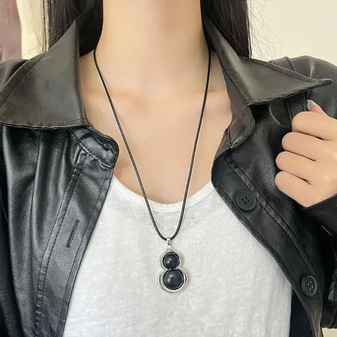 Unisex Trendy Alloy Leather Cord Pendant Necklace Geometric Gourd Heart Flower Key Cross Long Necklace For Women Party Gift Jewelry