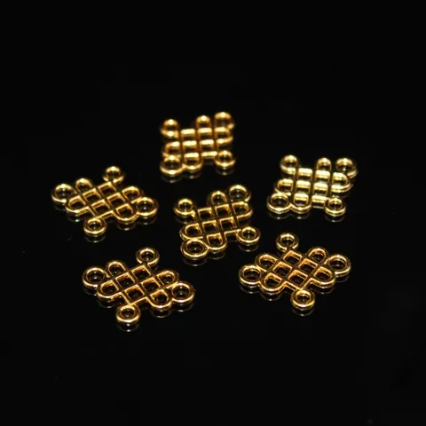 Ancient Style DIY Jewelry Accessories 18K Gold Plated Zinc Alloy Square Four Hole Chinese Knot Pendant For Craft Decor