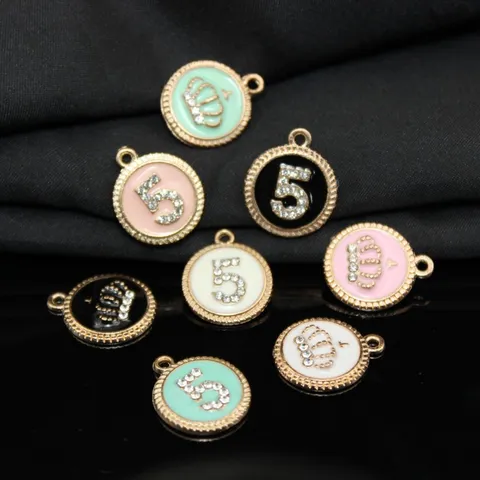 Lega di Zinco Strass Corona Numero 5 Ciondolo Smalto DIY Accessori per la Creazione di Gioielli per Bracciale Collana