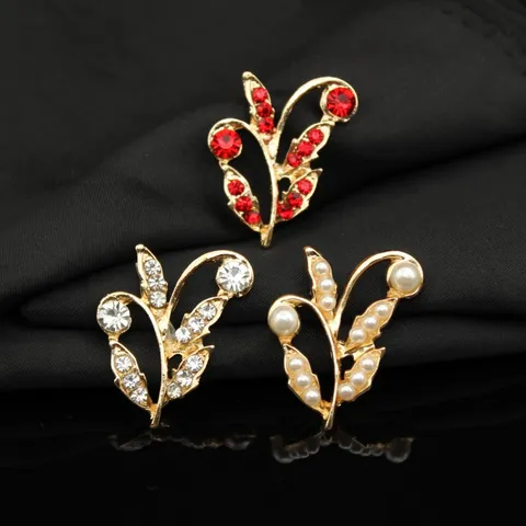 Lega Cava Intarsiata Perla Artificiale Strass Ramo Foglia Gioielli Accessori DIY Forcina Ventaglio Decorazione Materiali