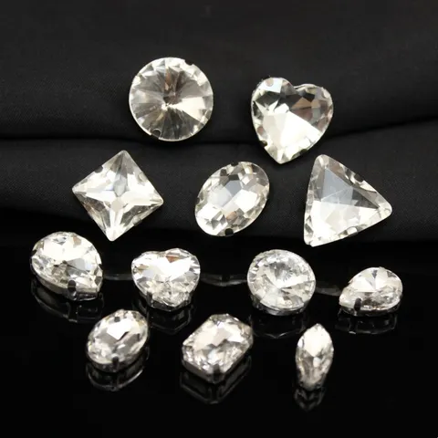 DIY Vetro Strass Gemma Punte per Unghie Base in Metallo Cucito a Mano Custodia Telefono Accessori Abbigliamento