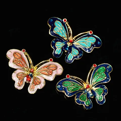 Accessorio per Forcina DIY in Lega di Farfalla in Stile Cinese Materiale Artigianale Decorativo con Strass a Olio di Gocciolamento per Gioielli