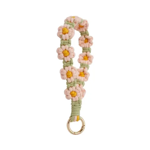 Handgemaakt Geweven Katoen Linnen Madeliefje Sleutelhanger Polsband Boheems Bloemen Sleutelring Tas Hanger Decoratie Vrouwen