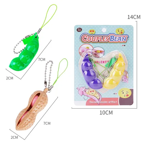 Squeeze Edamame Keychain Peanut Squishy Stress Relief Toy For Kids Adults Fidget Toy Decompression Bean Keychain Gift