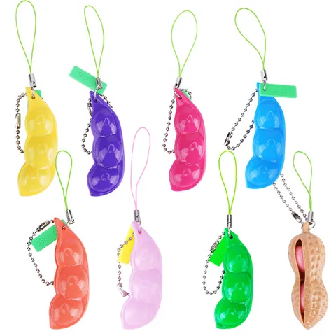 Squeeze Edamame Keychain Peanut Squishy Stress Relief Toy For Kids Adults Fidget Toy Decompression Bean Keychain Gift