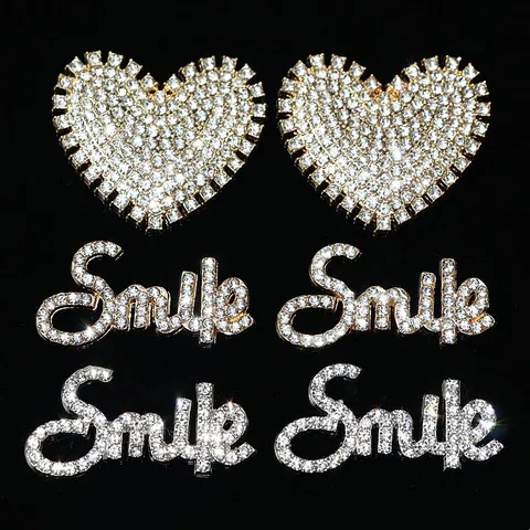 Lega Strass Lettera Smile E Cuore Accessori DIY Placcato In Oro E Argento Custodia Per Telefono Ciondoli Per Scarpe Forniture Per Gioielli