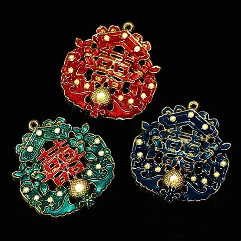 Accessorio per Capelli Doppio Felicità Stile Cinese Lega di Zinco Strass Forcina Antica Materiale DIY Copricapo da Sposa
