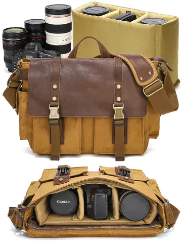Retro Men Canvas Leather Crossbody Bag Waxed Canvas Shoulder Bag Vintage Casual Business Handbag