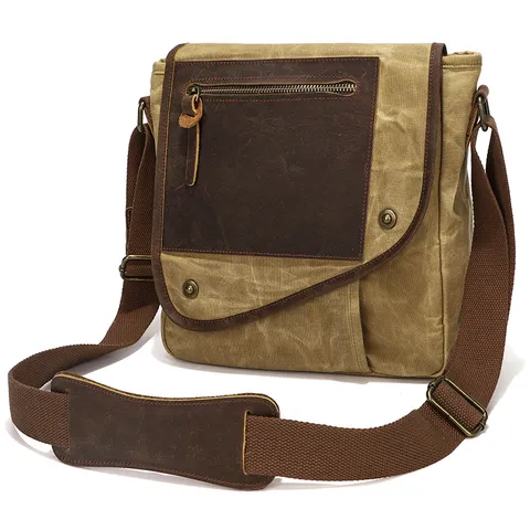 Men's Vintage Canvas Crossbody Bag Waterproof Waxed Shoulder Bag Casual Travel Messenger Bag Satchel
