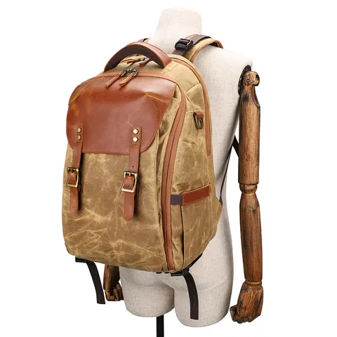 Waterproof Canvas Camera Backpack Retro Vintage DSLR Photography Bag Outdoor Travel Multi-Function Laptop Rucksack
