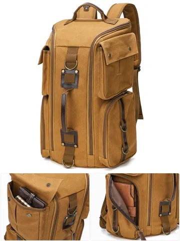 Canvas Backpack Large Capacity Waterproof Travel Laptop Backpack For Men Casual Outdoor School Bookbag Vintage Rucksack