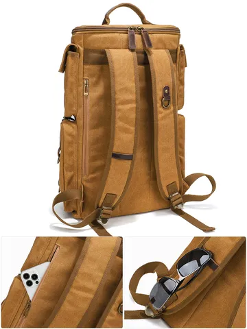 Canvas Backpack Large Capacity Waterproof Travel Laptop Backpack For Men Casual Outdoor School Bookbag Vintage Rucksack