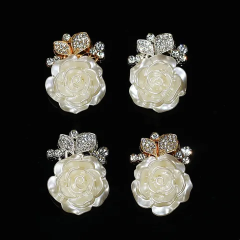 Alloy Rhinestone Rose Flower Shoe Buckle DIY Phone Case Decorative Accessory Gold Silver Metal Craft Jewelry Findings