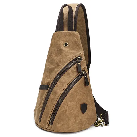 Vintage Men Canvas Chest Bag Casual Multifunctional Single Shoulder Crossbody Bag Outdoor Sports Small Backpack