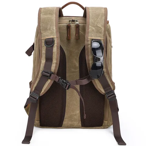 Vintage Waterproof Waxed Canvas DSLR Camera Backpack Large Capacity Travel Hiking Laptop Rucksack Bag