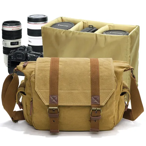 Casual Vintage Canvas Single Shoulder Crossbody Camera Bag Outdoor Photography SLR Digital Bag Multi Compartment