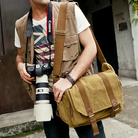 Casual Vintage Canvas Single Shoulder Crossbody Camera Bag Outdoor Photography SLR Digital Bag Multi Compartment