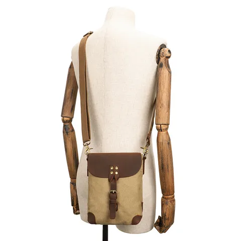 Men's Casual Canvas Crossbody Bag Vintage Multi-Pocket Messenger Bag Retro Outdoor Travel Shoulder Bag