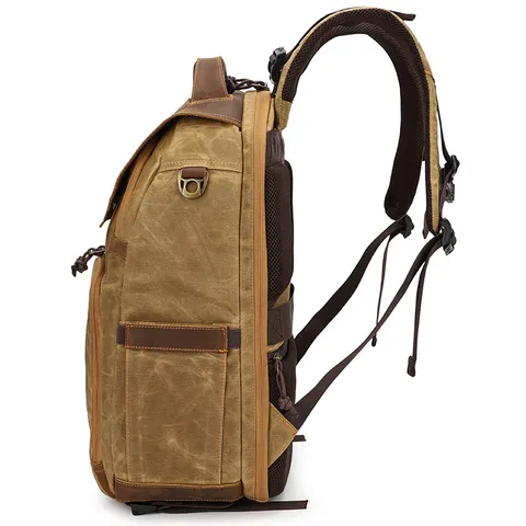 Vintage Waterproof Waxed Canvas Leather DSLR Camera Backpack Multifunctional Travel Hiking Laptop Bag For Men Women