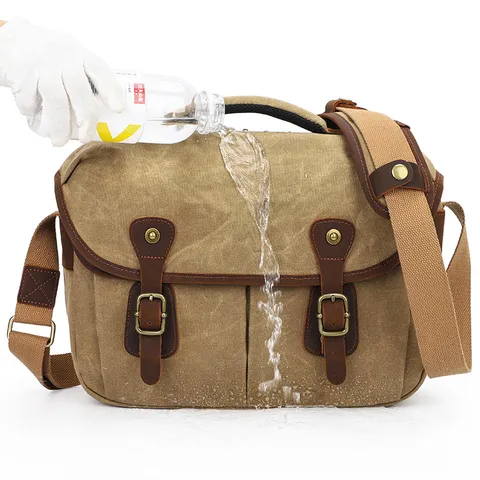 Vintage Waterproof Canvas DSLR Camera Bag SLR Photography Shoulder Crossbody Bag Multifunctional Travel Tech Storage Bag