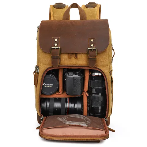 Vintage Waterproof Waxed Canvas DSLR Camera Backpack Large Capacity Multifunctional Travel Photography Bag For Men And Women