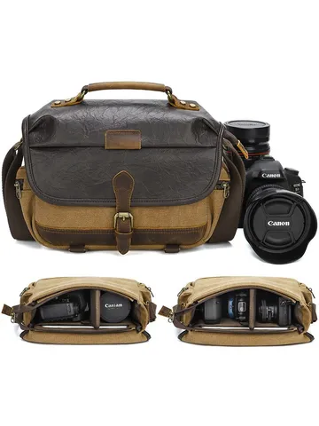 Vintage Canvas DSLR Camera Bag Waterproof Messenger Photography Shoulder Bag For Men Outdoor Digital Storage Bag