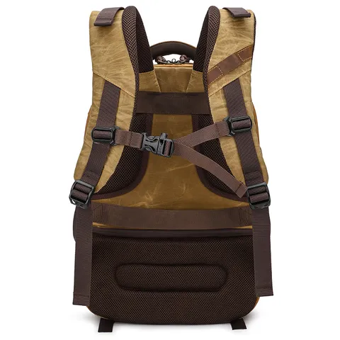 Vintage Waterproof Waxed Canvas Leather DSLR Camera Backpack Multifunctional Travel Hiking Laptop Bag For Men Women
