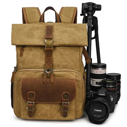 Vintage Waterproof Canvas Camera Backpack Large Capacity Casual Travel Daypack With Compartment For Men Women