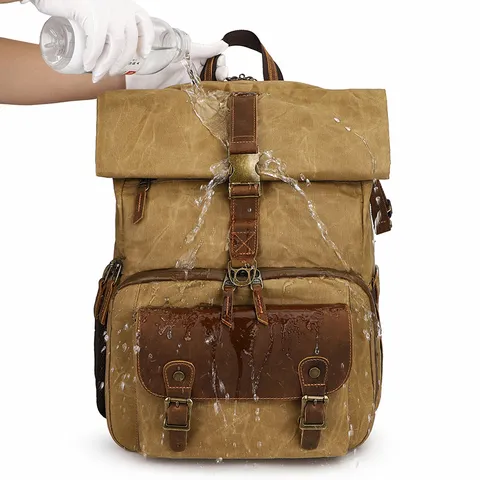 Vintage Waterproof Canvas Camera Backpack Large Capacity Casual Travel Daypack With Compartment For Men Women