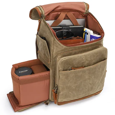 Vintage Waterproof Canvas DSLR Camera Backpack Large Capacity Travel Outdoor Casual Rucksack For Photography