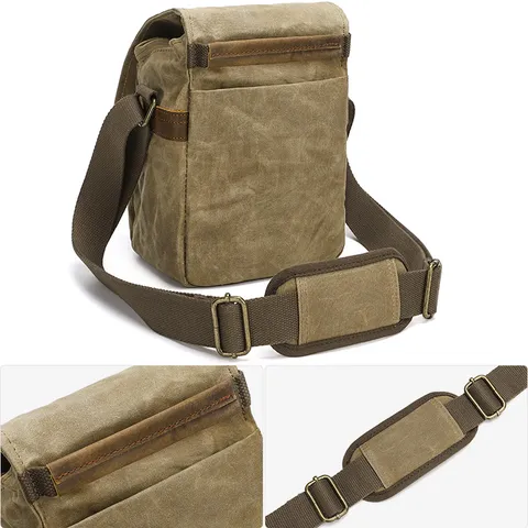 Men's Vintage Waterproof Canvas Shoulder Bag Multi-Function Retro Camera Bag Casual Crossbody Messenger Bag For Photography