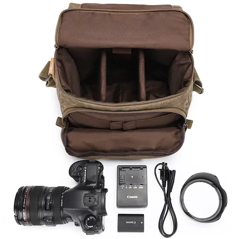 Waterproof Canvas DSLR Camera Bag Vintage Photography Shoulder Crossbody Bag For SLR Camera And Lenses Equipment