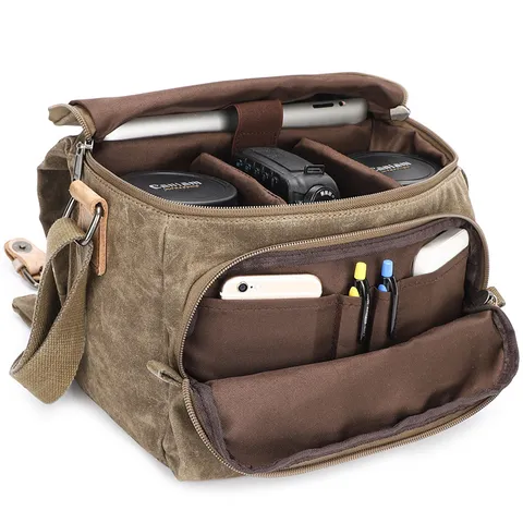 Waterproof Canvas DSLR Camera Bag Vintage Photography Shoulder Crossbody Bag For SLR Camera And Lenses Equipment