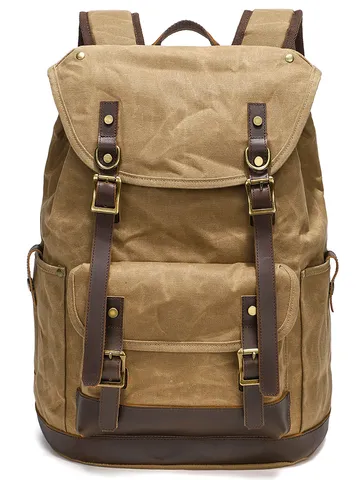 Vintage Waxed Canvas Backpack For Men Women Waterproof Large Capacity Casual Travel Outdoor 15 Inch Laptop Bag