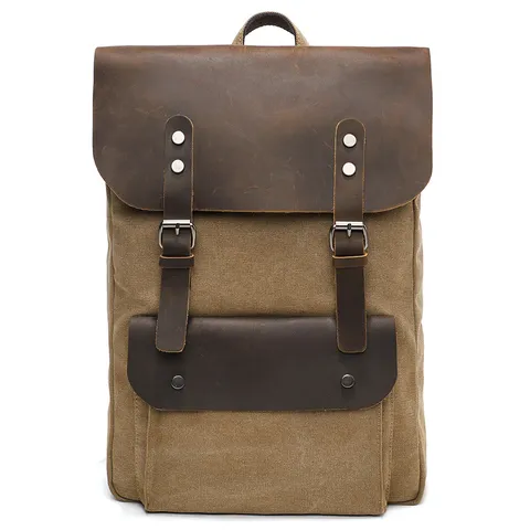 Vintage Canvas Crazy Horse Leather Laptop Backpack Large Capacity Casual Business Travel Backpack For Men Women