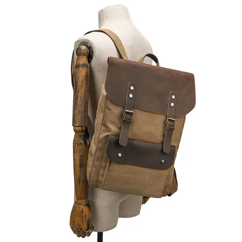 Vintage Canvas Crazy Horse Leather Laptop Backpack Large Capacity Casual Business Travel Backpack For Men Women