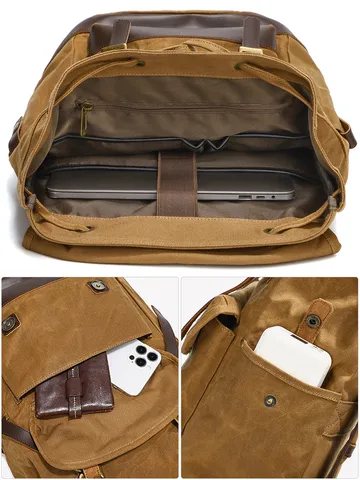 Vintage Waxed Canvas Backpack For Men Women Waterproof Large Capacity Casual Travel Outdoor 15 Inch Laptop Bag
