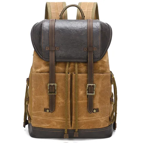 Vintage Waterproof Waxed Canvas Backpack For Men Casual Travel School Bookbag Large Capacity Laptop Rucksack