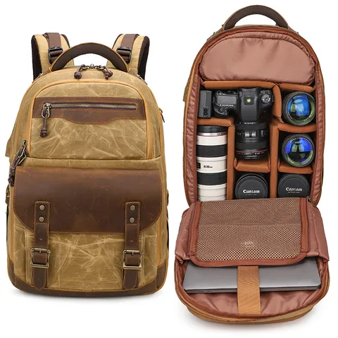 Vintage Canvas Camera Backpack Waterproof DSLR Camera Bag Large Capacity Casual Travel Rucksack For Photographer