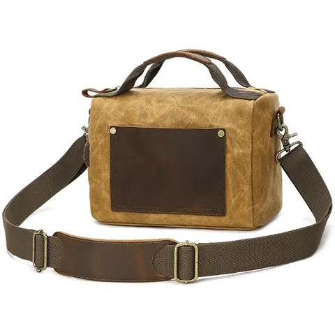 Men's Vintage Waxed Canvas Shoulder Bag Casual Retro Crossbody Bag Multifunctional Wear-Resistant Messenger Handbag