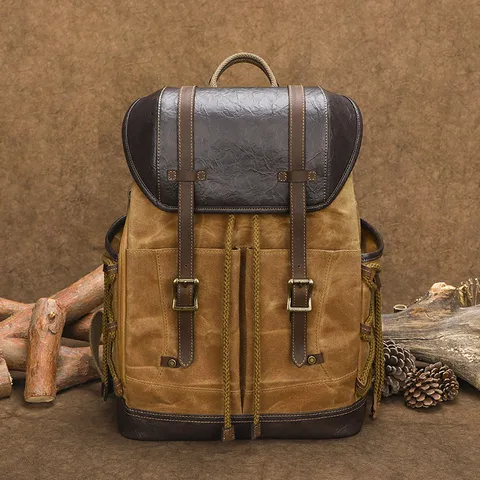 Vintage Waterproof Waxed Canvas Backpack For Men Casual Travel School Bookbag Large Capacity Laptop Rucksack