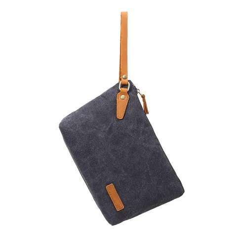 Vintage Canvas Men Clutch Bag Casual Solid Color Wear-Resistant Zipper Coin Purse