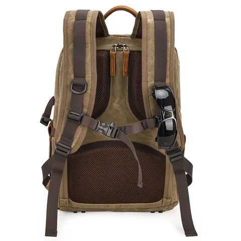 Vintage Waterproof Waxed Canvas DSLR Camera Backpack Large Capacity Travel Photography Bag For Men And Women