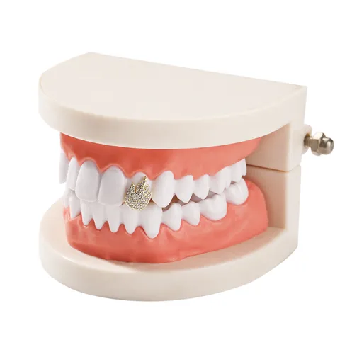 Hip Hop Vlam Enkele Tand Grillz Koperen Strass Micro Pave Tandsieraden Hip Hop Rap Fashion Lichaamssieraden Voor Mannen En Vrouwen