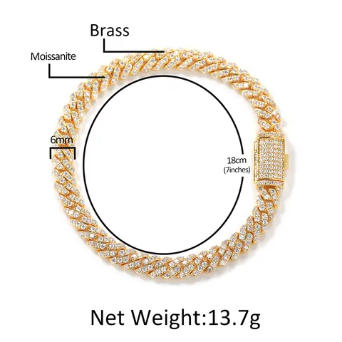 Hip Hop Moissanit Panzerkette Halskette Galvanisiertes Kupfer Personalisiertes Trendiges Herren Armband Schmuck Rap Accessoire